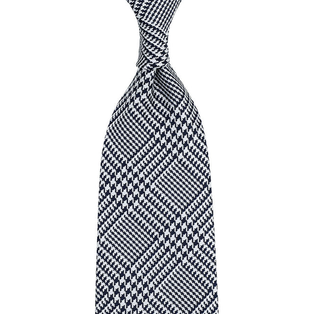 Japanese Glencheck Silk Tie - Navy / White - Hand-Rolled
