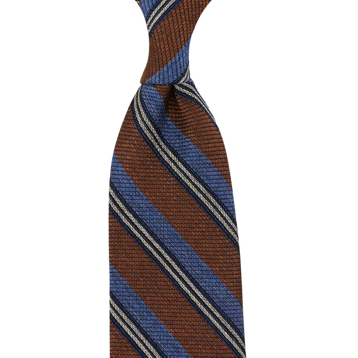 Striped Silk Wool Cotton Tie Rust Blue