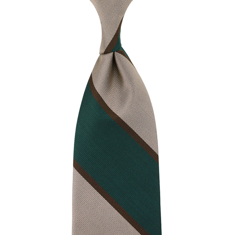 Japanese Repp Stripe Silk Tie Forest Beige