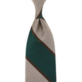 Japanese Repp Stripe Silk Tie - Forest / Beige