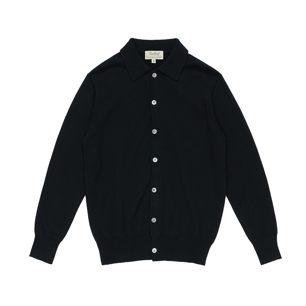 Essential Cotton Comfort Collar Cardigan (Black)