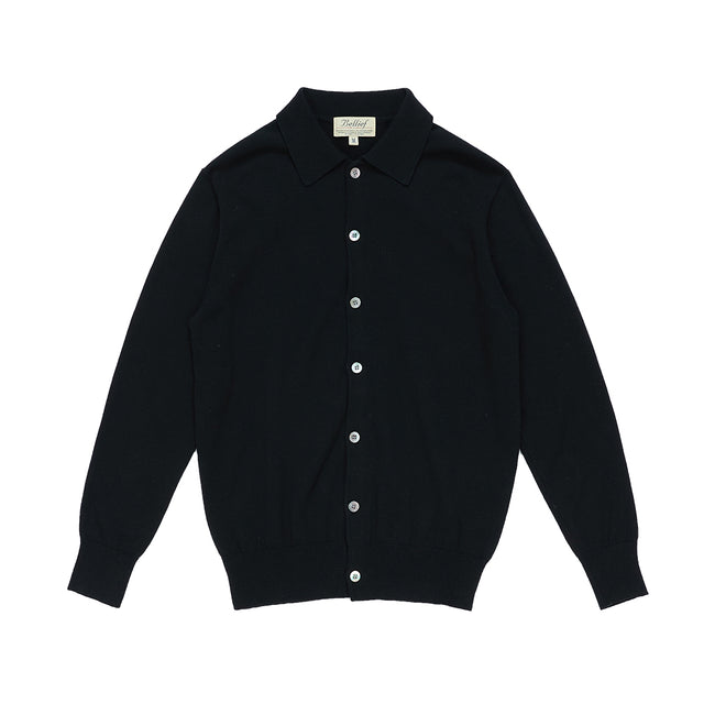 Essential Cotton Comfort Collar Cardigan (Black)