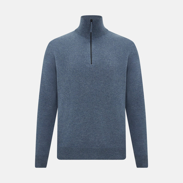 Blue Melange Half-Zip Cashmere Jumper