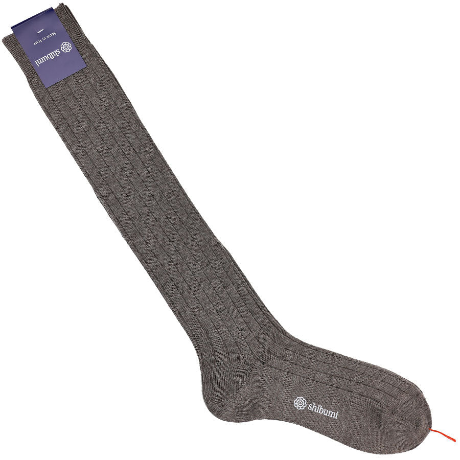 Knee Socks Ribbed Beige Thick Wool