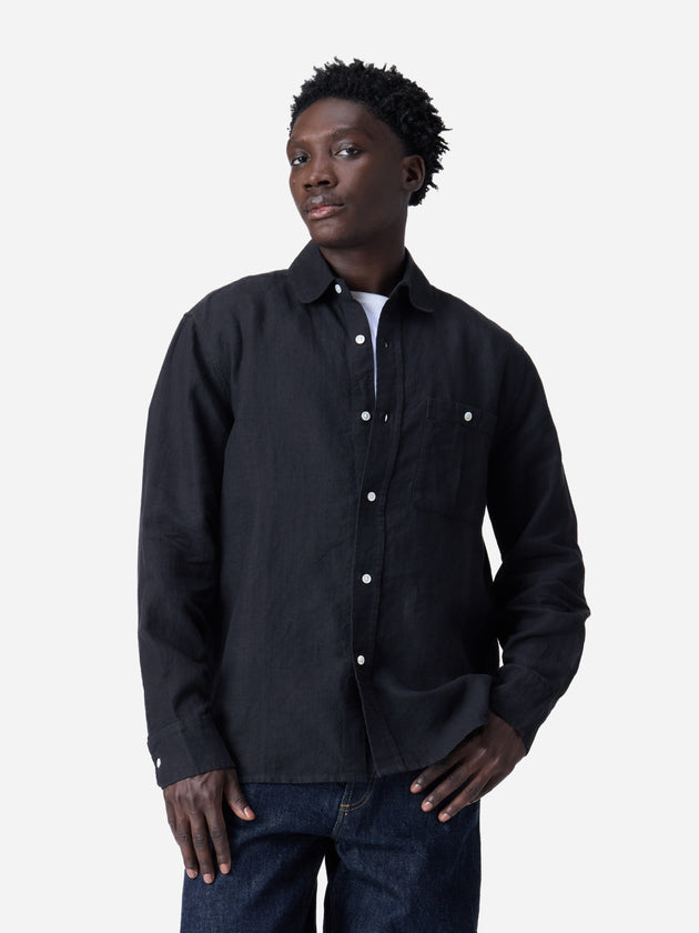 Club Collar Shirt - Black Hemp | 3sixteen