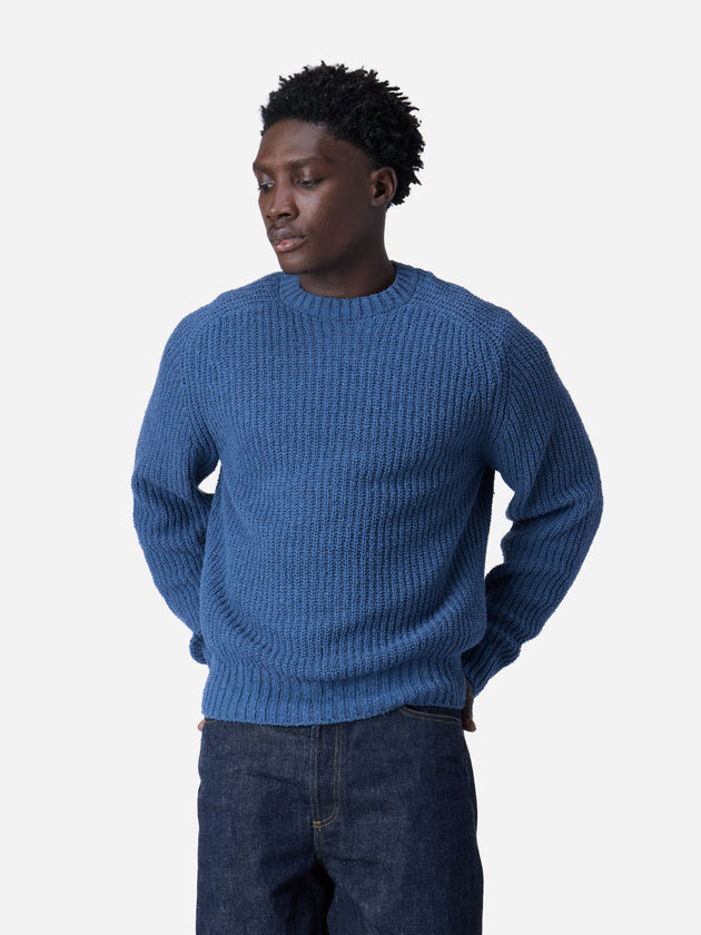 Cotton Crewneck Sweater - Lapis Boucle | 3sixteen