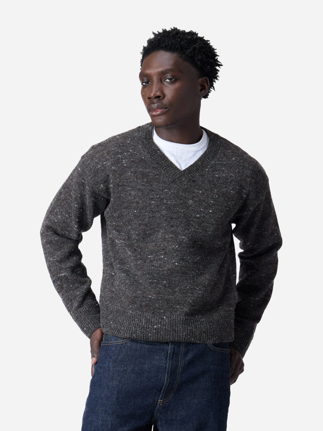 V-Neck Sweater - Pewter Tweed | 3sixteen