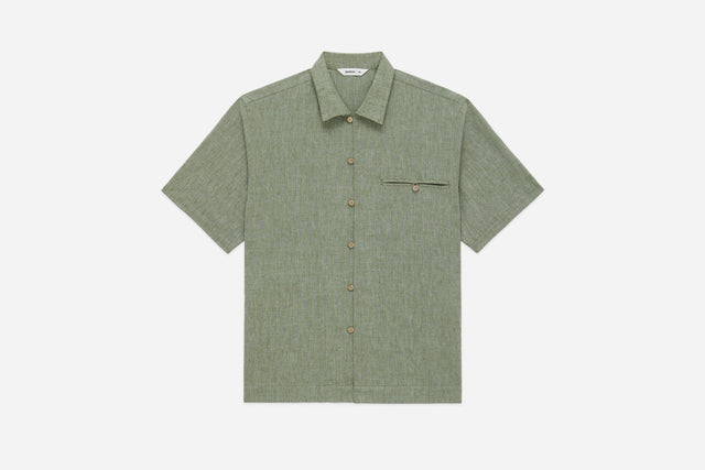 Short Sleeve Loop Shirt - Grass Linen/Cotton | 3sixteen