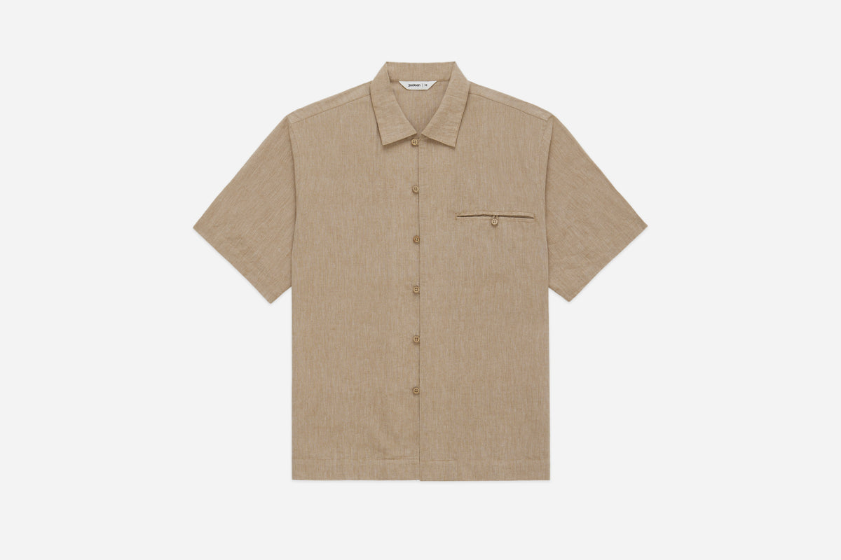 Short Sleeve Loop Shirt Khaki Linen Cotton 3sixteen