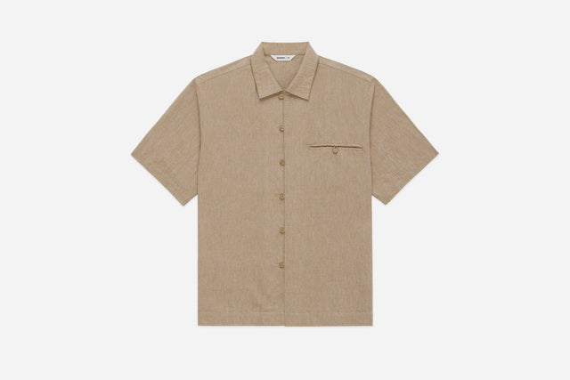Short Sleeve Loop Shirt Khaki Linen Cotton 3sixteen