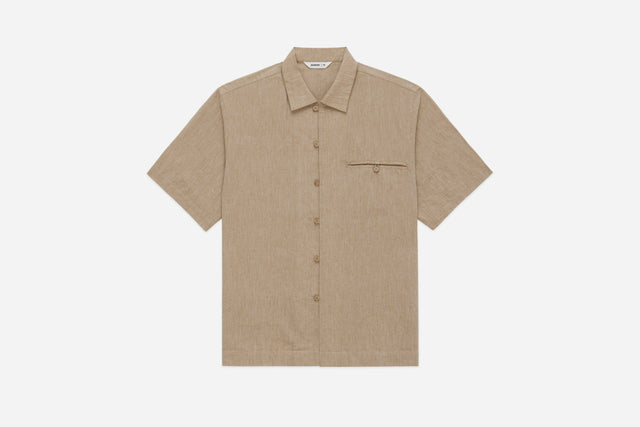 Short Sleeve Loop Shirt ~ Khaki Linen/Cotton
