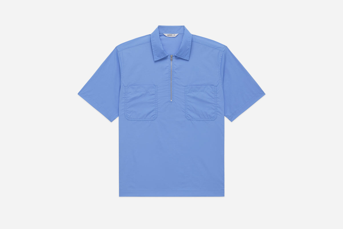 Short Sleeve Zip Shirt Powder Blue Nylon 3sixteen