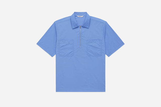 Short Sleeve Zip Shirt - Powder Blue Nylon | 3sixteen