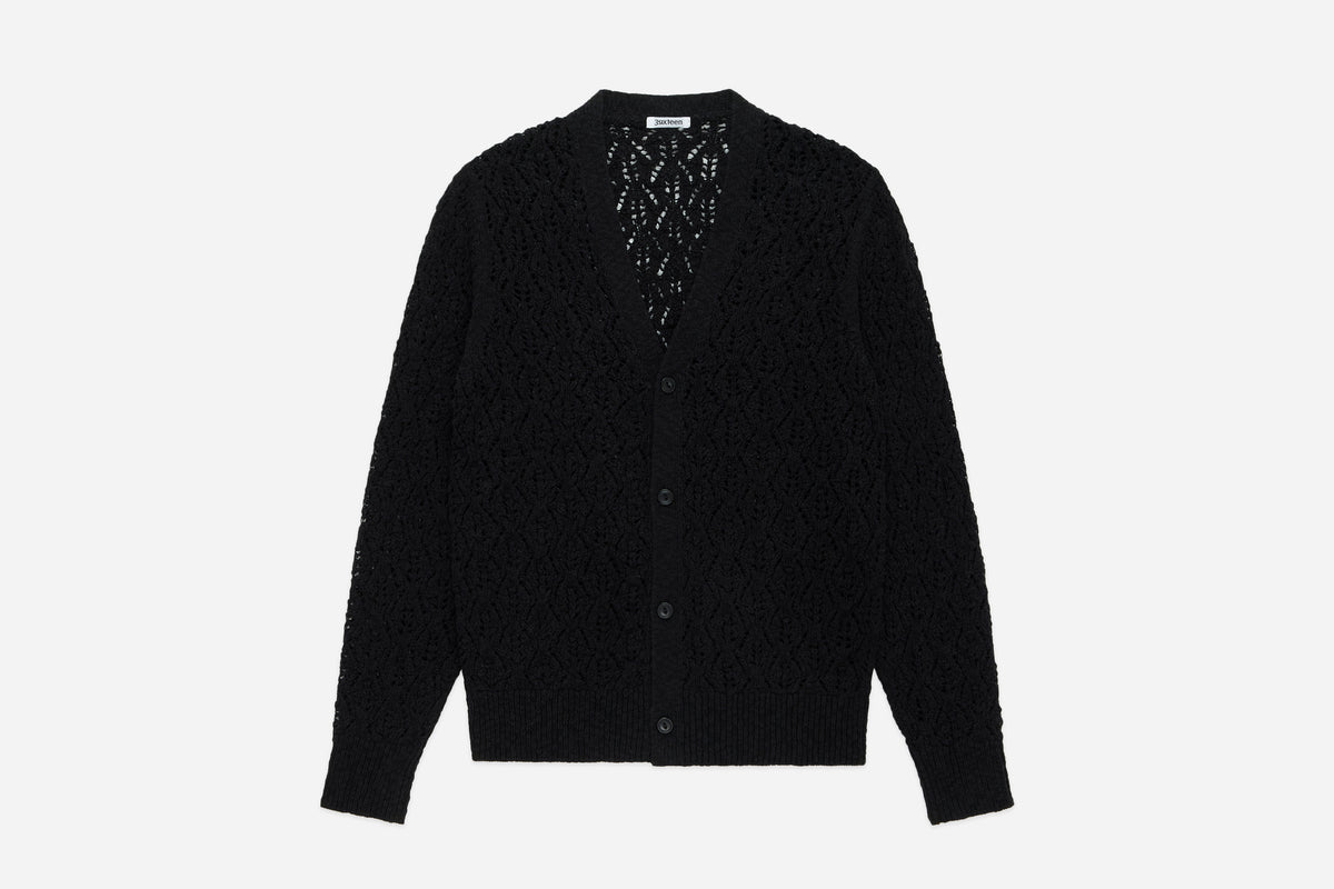 Classic Cardigan - Black Flamme Lace Knit | 3sixteen