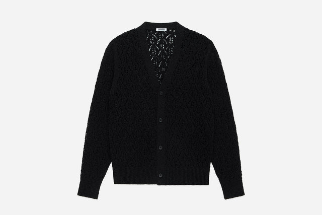 Classic Cardigan - Black Flamme Lace Knit | 3sixteen