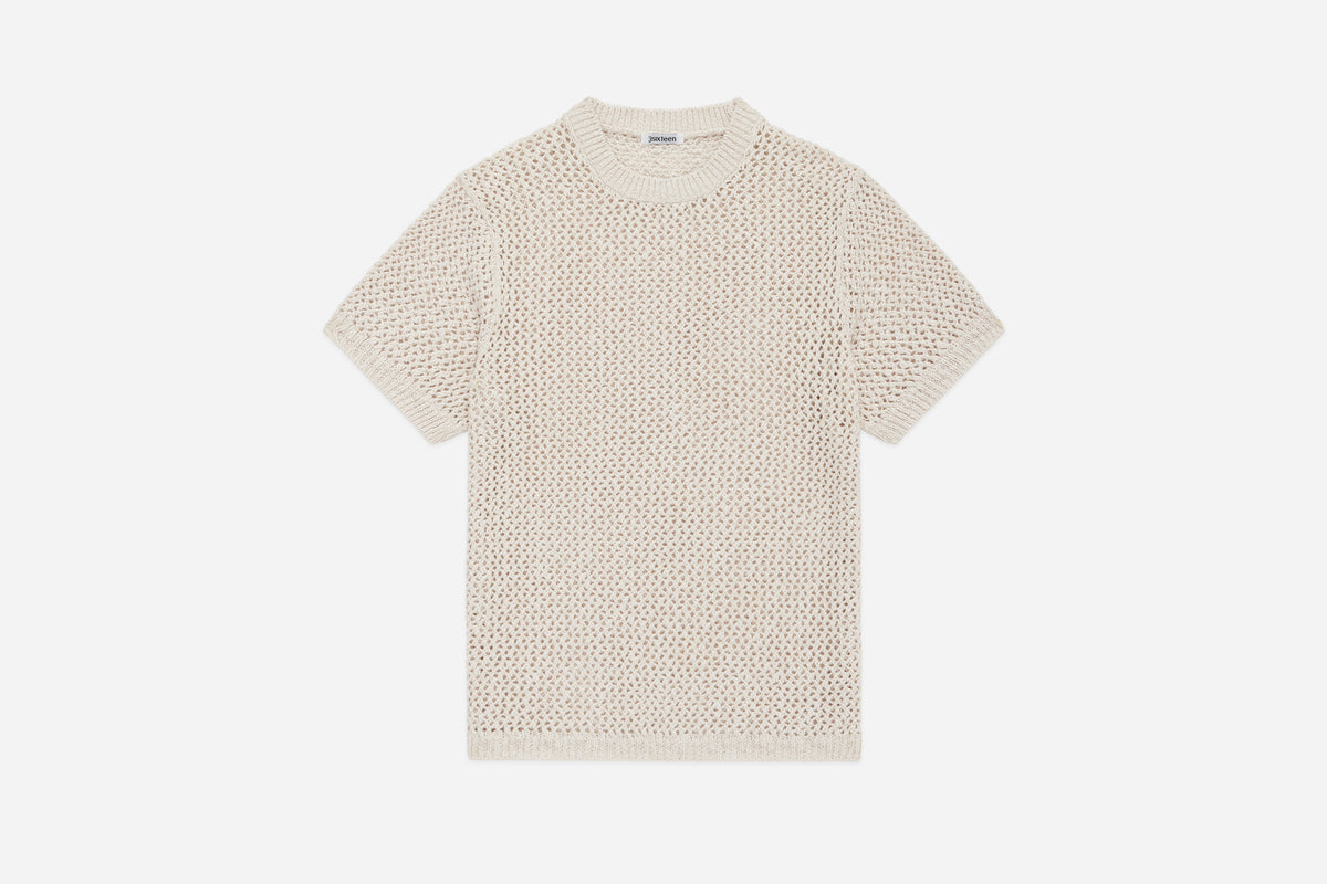 Knit T-Shirt - Ecru Flamme Mesh | 3sixteen