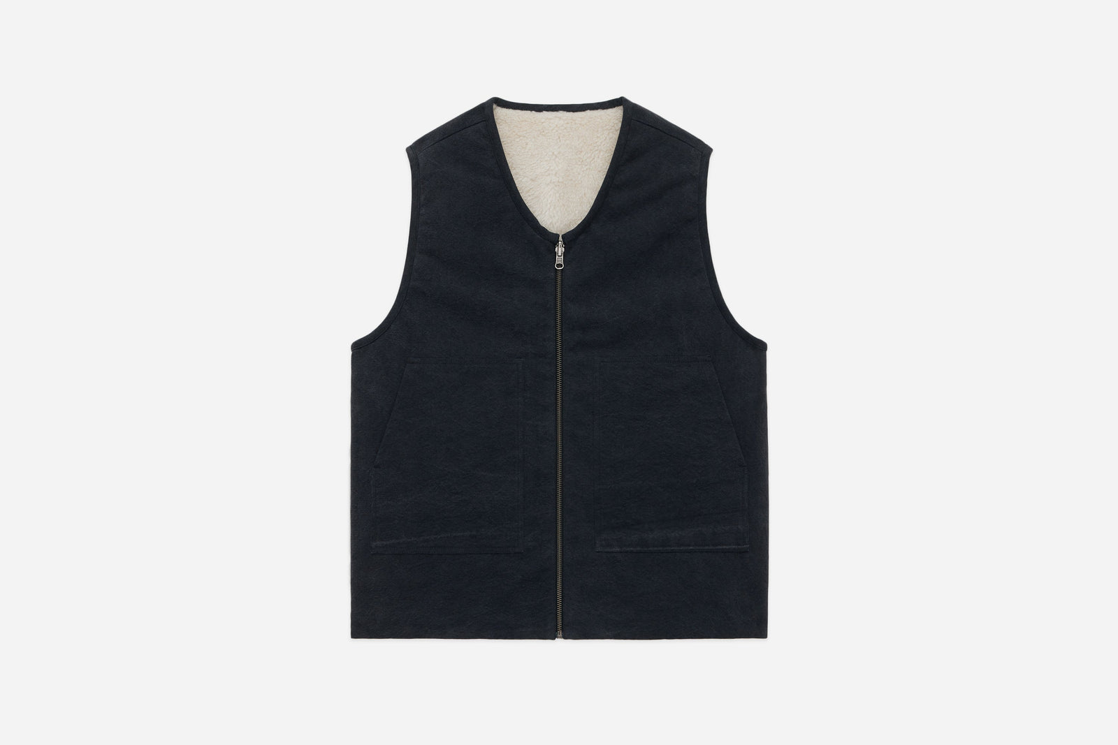 Reversible Work Vest Canvas Ecru Wool Sherpa