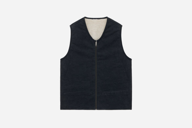 Reversible Work Vest ~ Black Canvas/Ecru Wool Sherpa