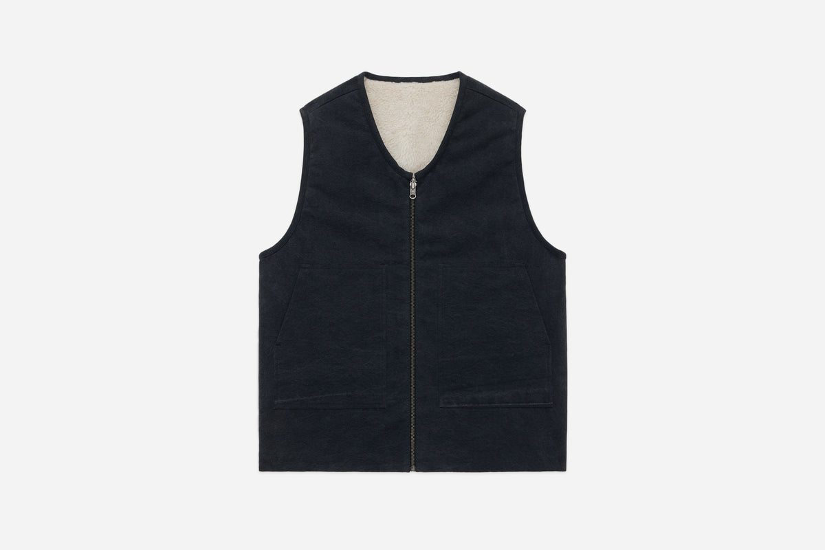 Reversible Work Vest Canvas Ecru Wool Sherpa 3sixteen