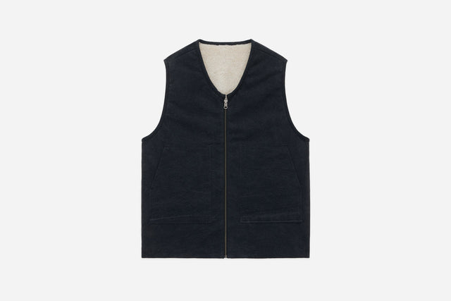 Reversible Work Vest Canvas Ecru Wool Sherpa 3sixteen