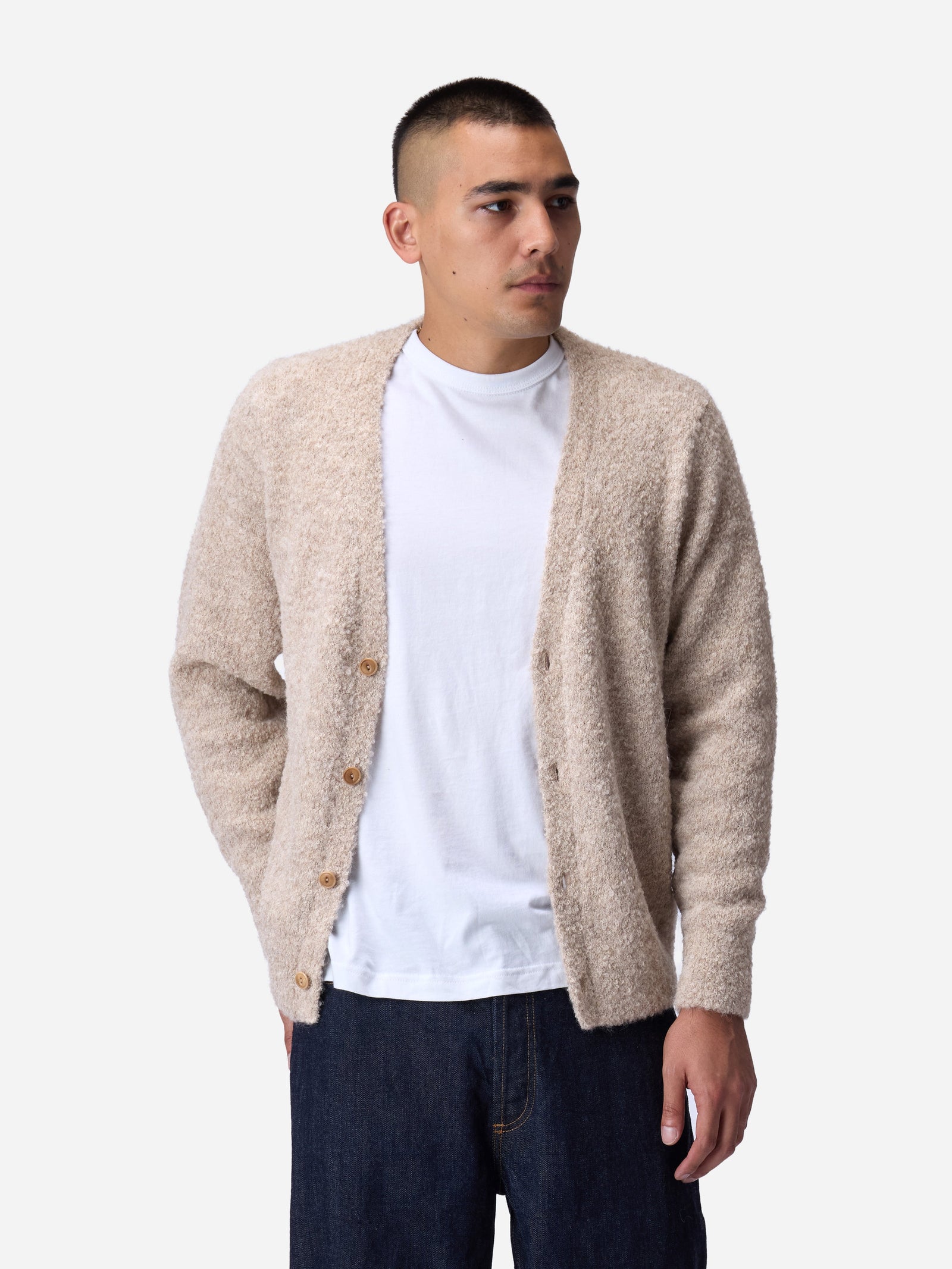 V Neck Cardigan Boucle Alpaca