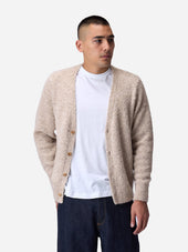 V-Neck Cardigan - Khaki Boucle Alpaca | 3sixteen