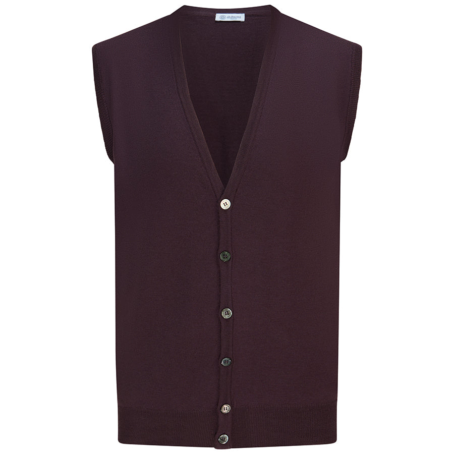 Merino Wool Sleeveless Cardigan Eggplant