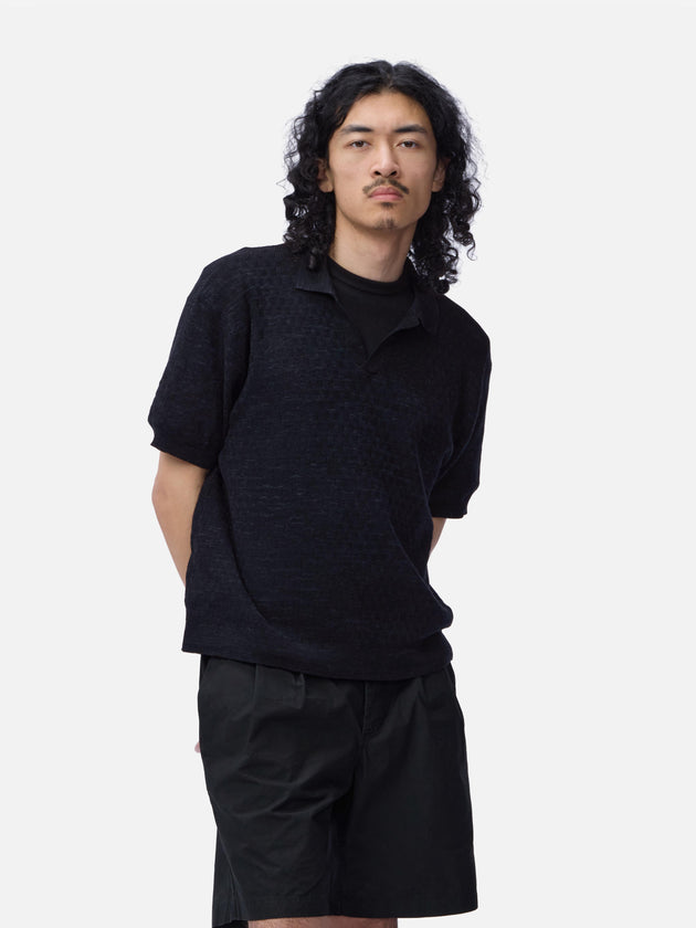 Knit Polo - Vintage Black Boxweave | 3sixteen