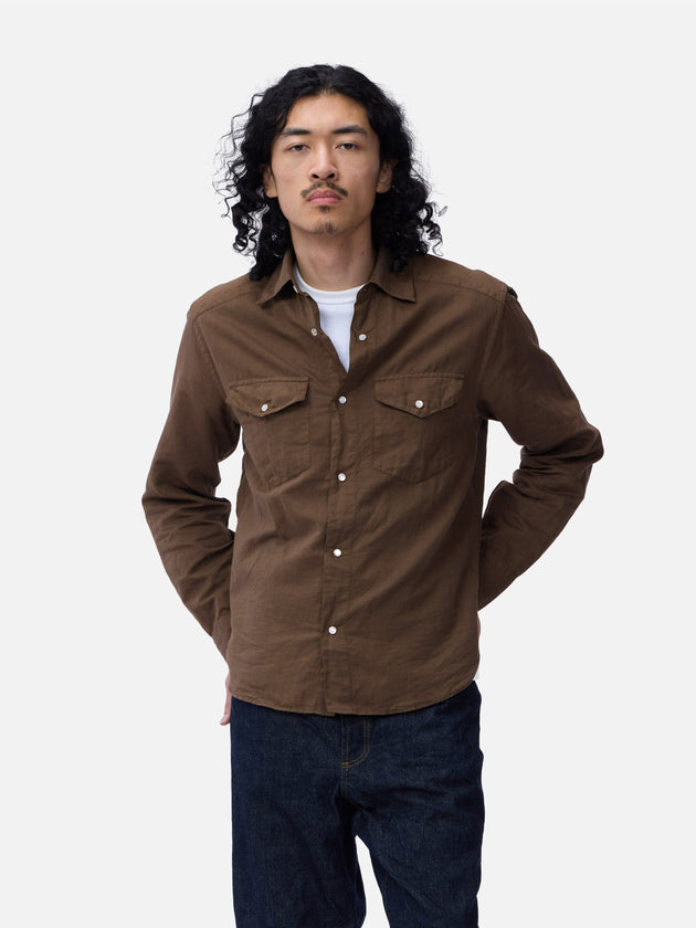 Snap Western Shirt Mocha Garment Dye 3sixteen
