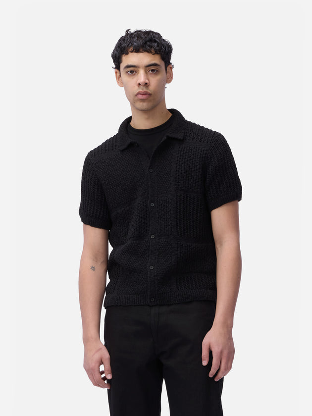 Short Sleeve Knit Shirt - Black De Stijl | 3sixteen