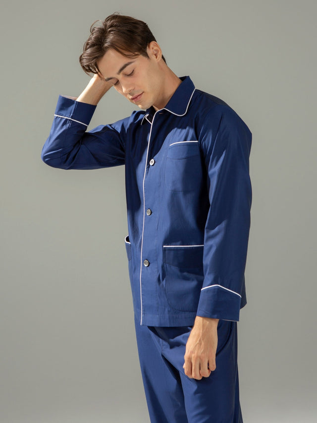 120s Cotton Twill Navy Pajamas