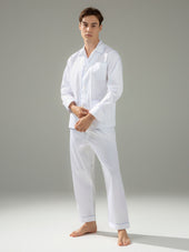 120s Cotton Twill White with Blue Piping Pajamas