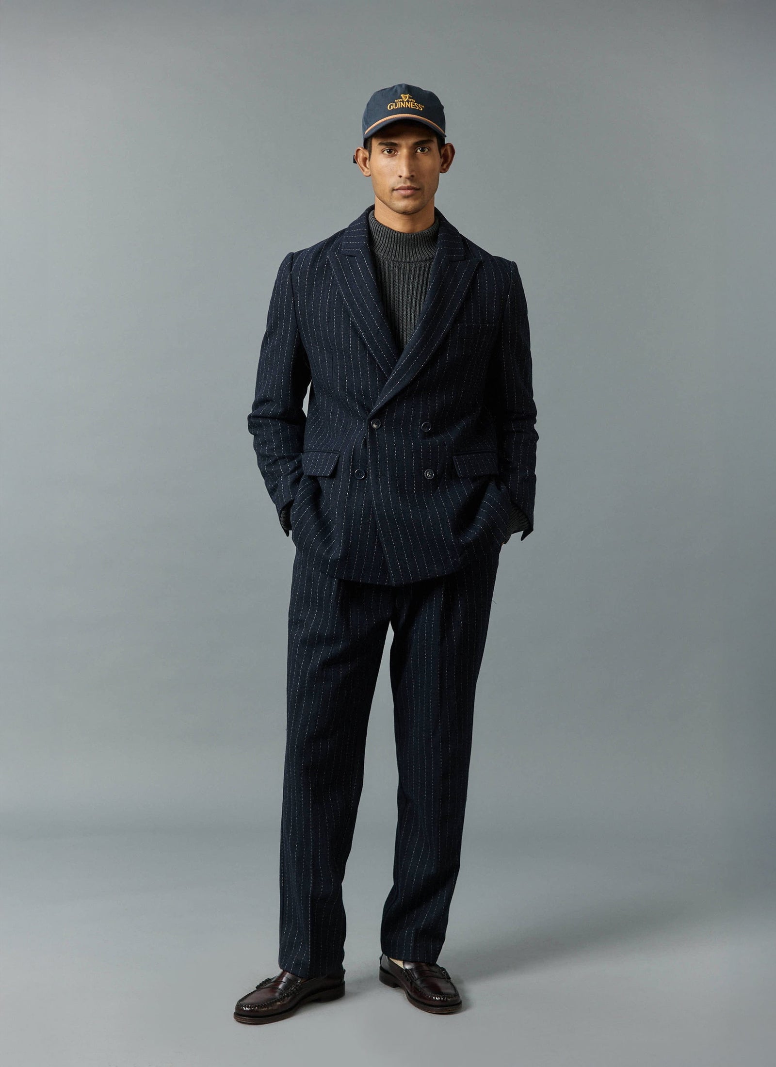 Textured Stripe Double Breasted Blazer