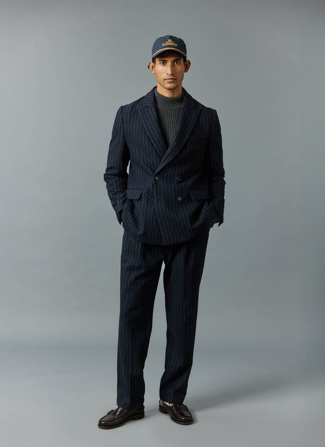Textured Stripe Double Breasted Blazer | Navy