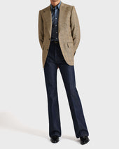 Veste Droite En Serg De Laine Peign E Noir Et Beige Glencheck