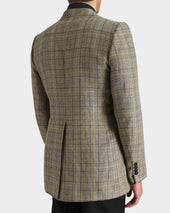 Veste Droite En Serg De Laine Peign E Et Lin Bleu Marine Et Sarcelle Glencheck