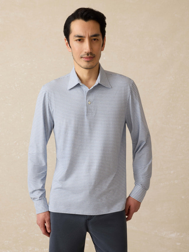 Long-Sleeve Movement™ Polo - Sea Shadow Stripe