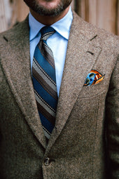 Striped Grenadine Garza Grossa Silk Tie Navy