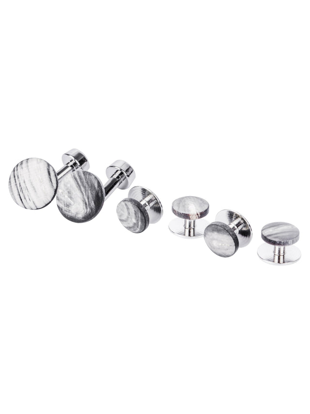 Black And Grey Buffalo Horn Cufflink And Stud Set