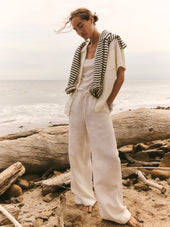 Sea Shell Crosshatch Linen Camp Shirt