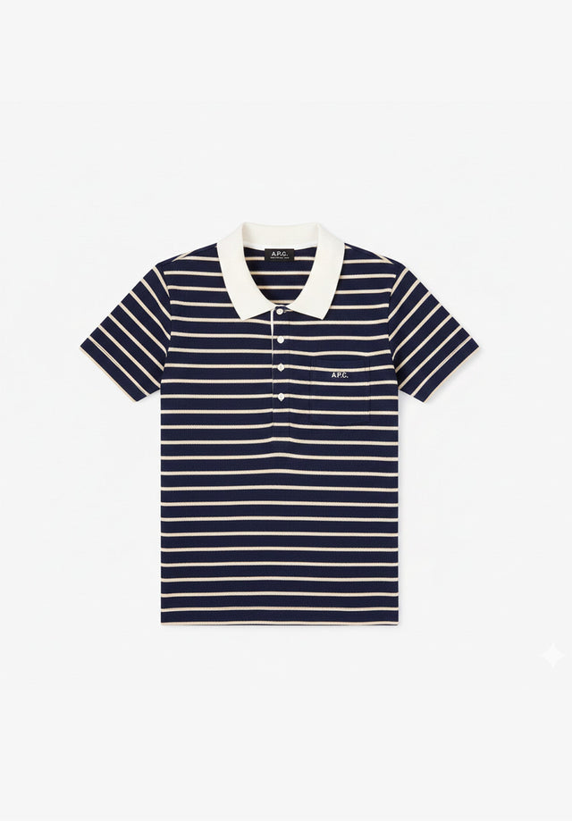Polo rayé bleu marine en coton piqué