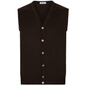 Merino Wool Sleeveless Cardigan - Chocolate