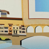 Firenze Travel Poster Silk Pocket Square Ponte Vecchio 40x40cm
