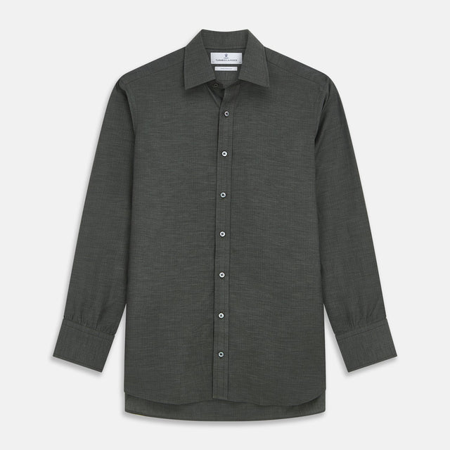 Dark Green Cotton Melange Regular Fit Mayfair Shirt
