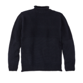 Wool Roll Neck Fisherman's Sweater - Navy