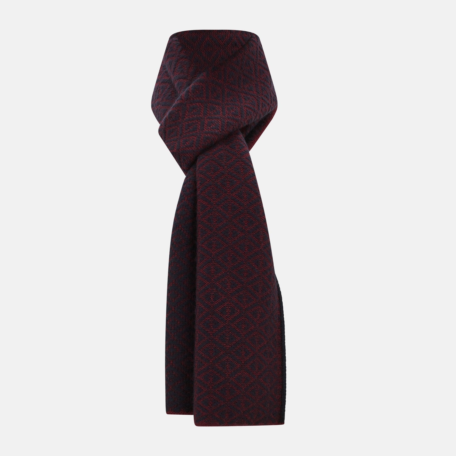 And Burgundy Diamond Patterned Cashmere Knitted Scarf