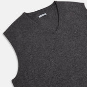 Grey Melange V Neck Cashmere Vest