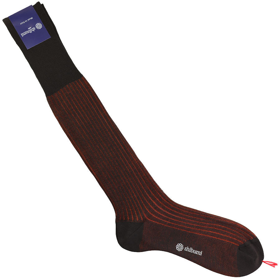 Knee Socks Shadow Stripes Brown Orange Pure Cotton