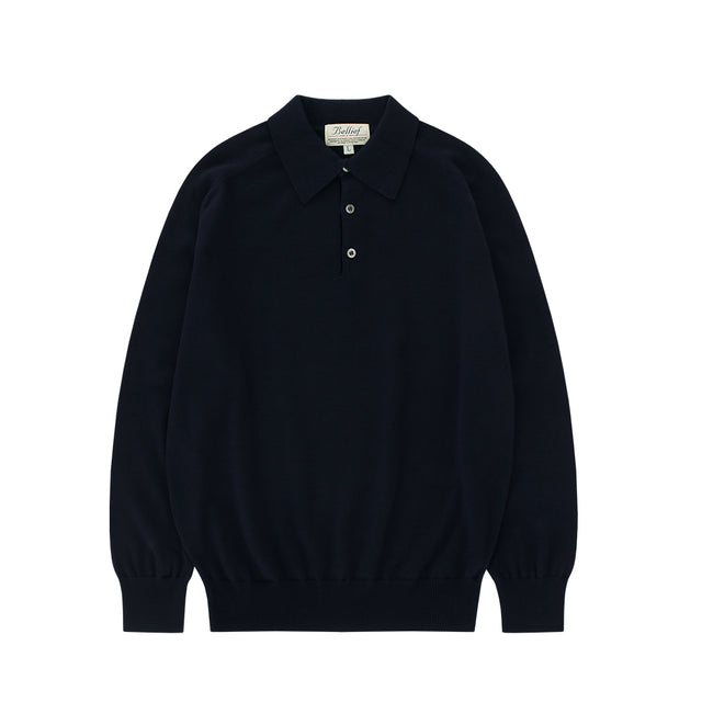 Cotton standard saddle Polo Knit (Navy)
