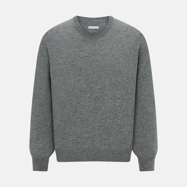 Grey Melange Cashmere Round Neck Jumper